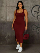 Vestido Longo com fenda lateral premium algodão sem manga