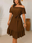 Vestido Feminino Ombro a Ombro Com Laço Removível